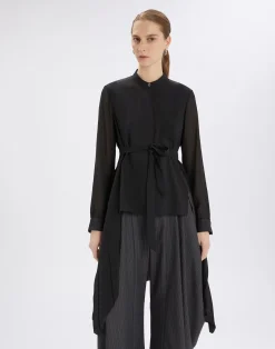 Sonnet Black satin shirt with pleated back