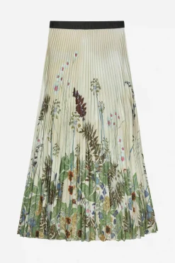 Taulla Creme Print Pleated Skirt