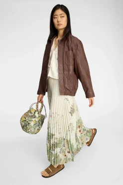 Taulla Creme Print Pleated Skirt