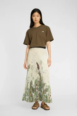 Taulla Creme Print Pleated Skirt