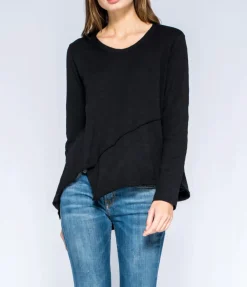 Wilt Round Neck Crossover Hem Lis Top In Black